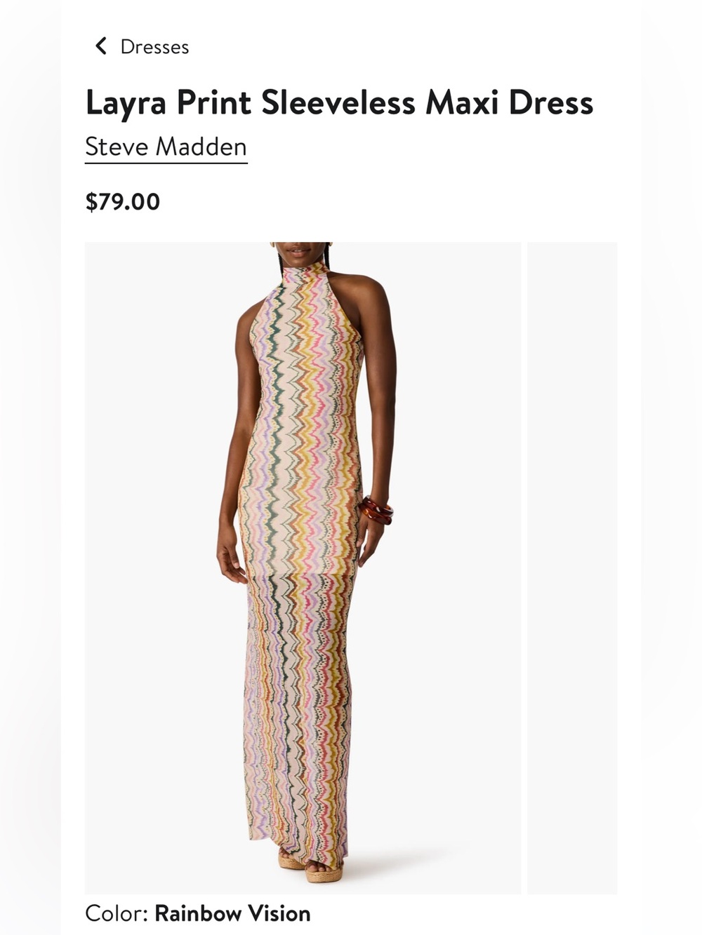 Steve Madden Rainbow Zigzag Halter Maxi Dress